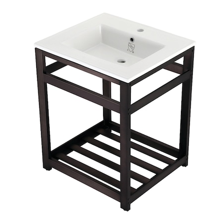Kingston Brass VWP2522A5 25" Ceramic Console Sink (1-Hole), White/Oil Rubbed Bronze VWP2522A5